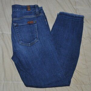 7 for All Mankind Ankle Straight Jeans Size 25 Women's Raw Hem Petite Blue